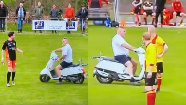 Angry Neighbour Interferes Football Match, Brings his Scooter to Pitch With A Noise Complaint Which Frightened his Horse; Video Goes Viral